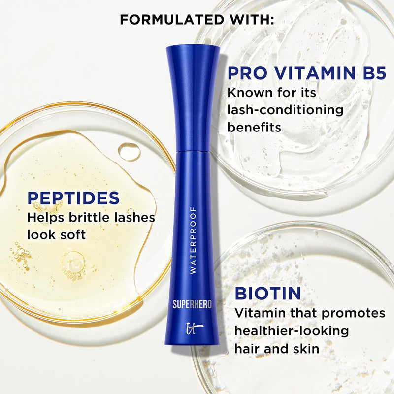 Superhero Volumizing Waterproof Mascara - IT Cosmetics / Máscara de pestañas aporta volumen 24 hrs