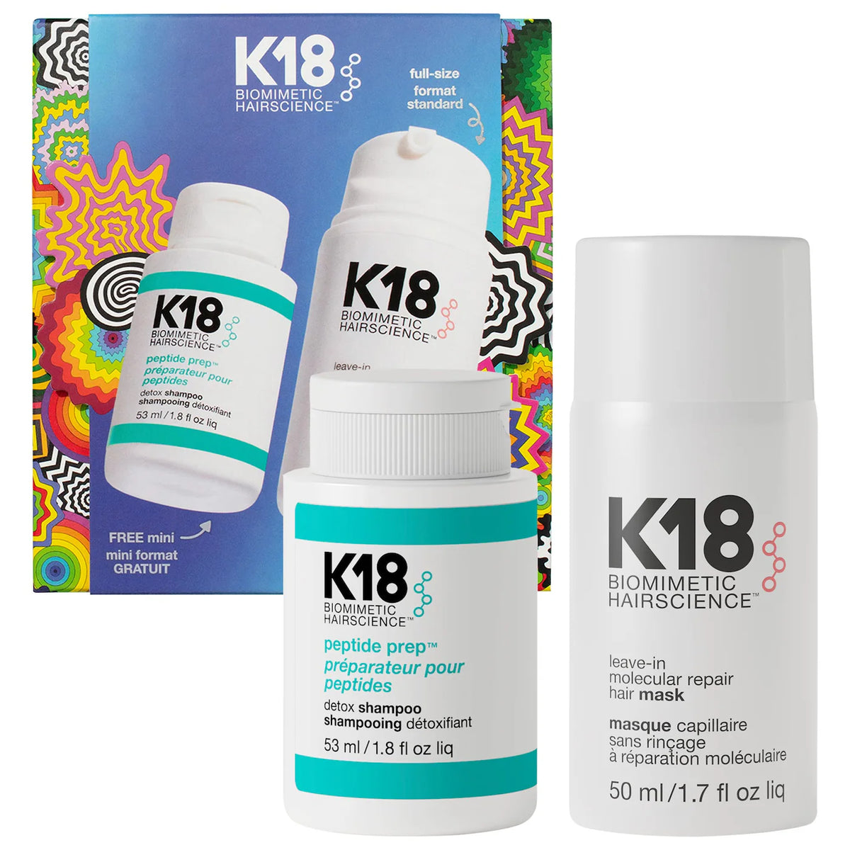 *PREORDEN: Detox + Repair Leave-In Molecular Repair Mask & Mini Detox Shampoo Gift Set- K18 / Set reparador de cabello