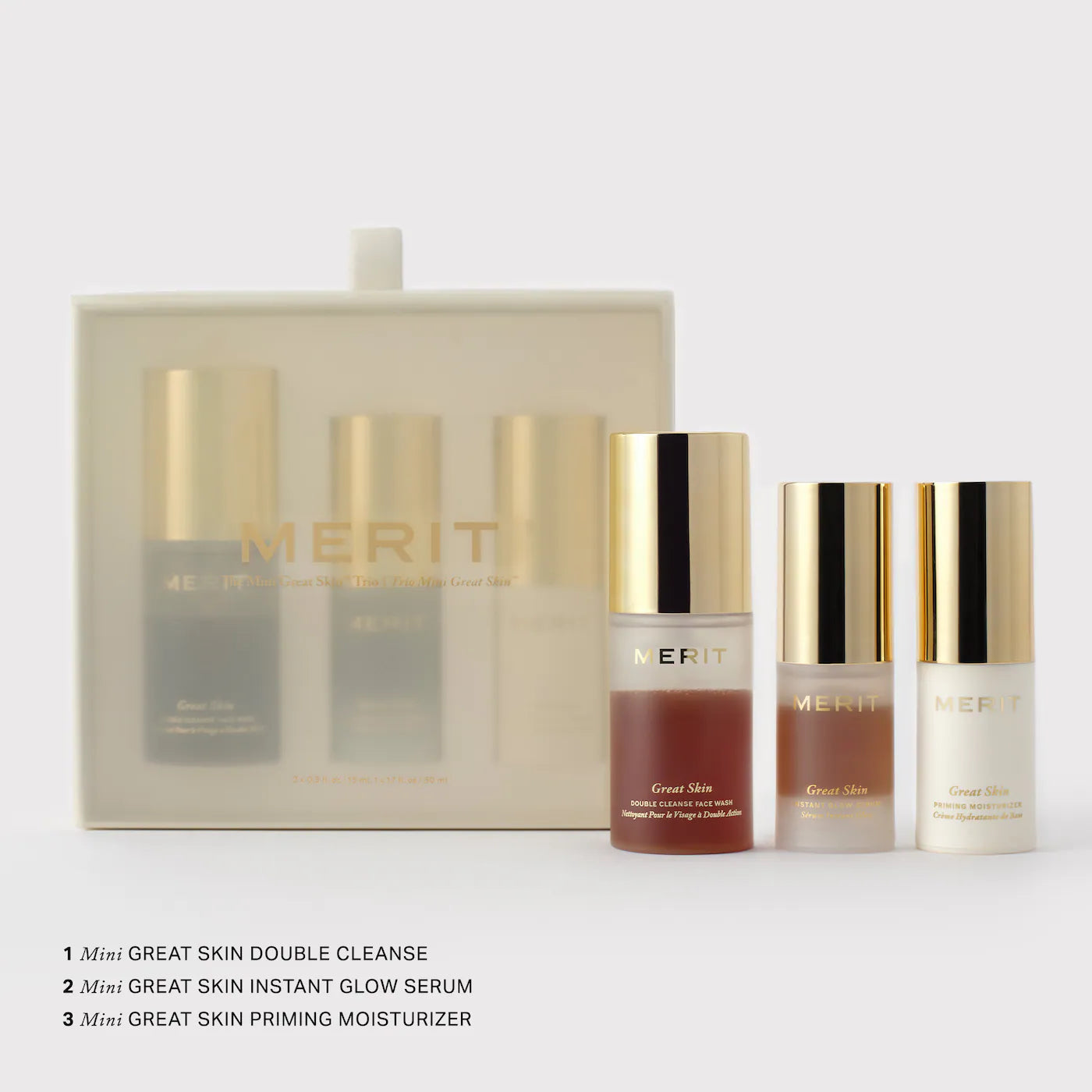 *PROXIMAMENTE: Mini Great Skin Skincare Essentials Gift Set - Merit / Set 3 pzas cuidado de la piel