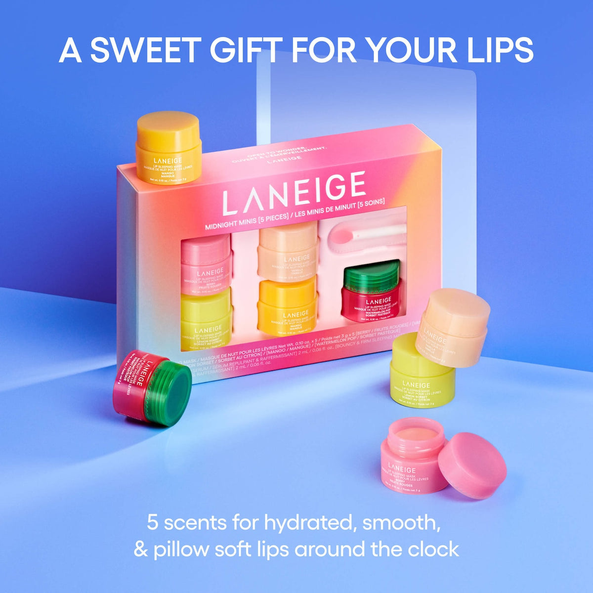 *PREORDEN: Midnight Minis Hydrating Lip Sleeping Mask Treatment 5 pc. Gift Set - Laneige / Set 5 mini mask labios