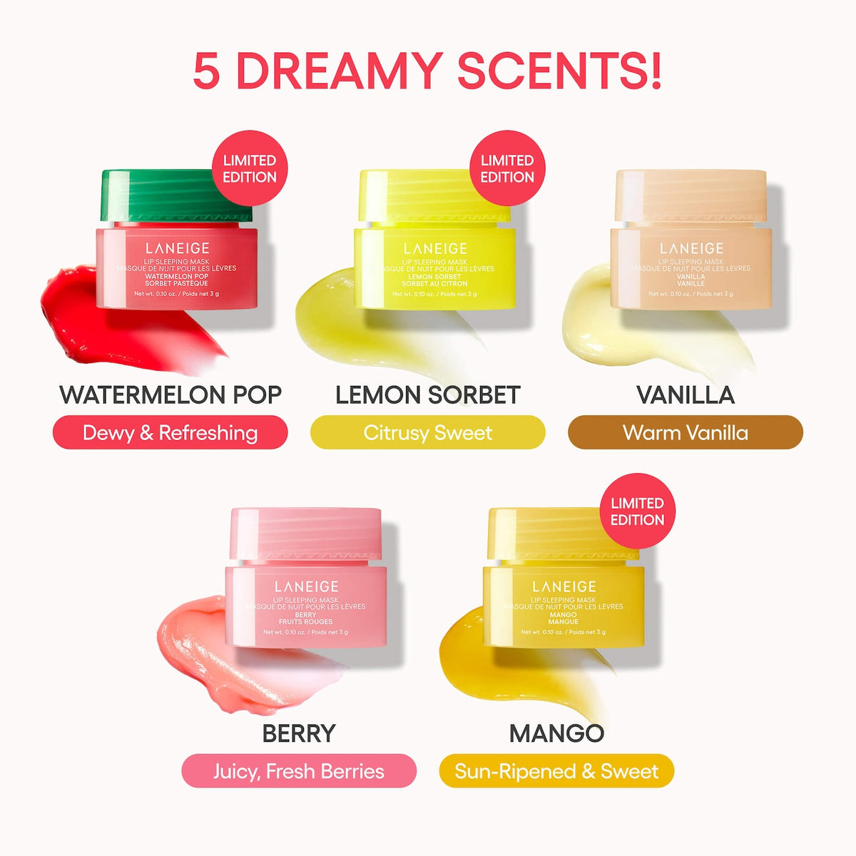 *PREORDEN: Midnight Minis Hydrating Lip Sleeping Mask Treatment 5 pc. Gift Set - Laneige / Set 5 mini mask labios