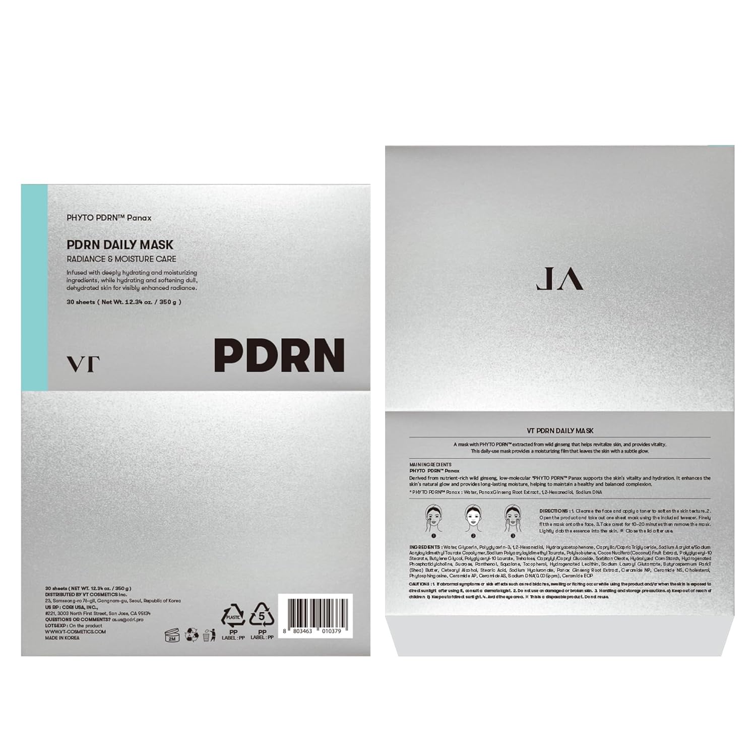 PDRN Daily Mask (30 pz) - VT COSMETICS / Mascarillas facial coreana hidratante, efecto plumping y anti-edad