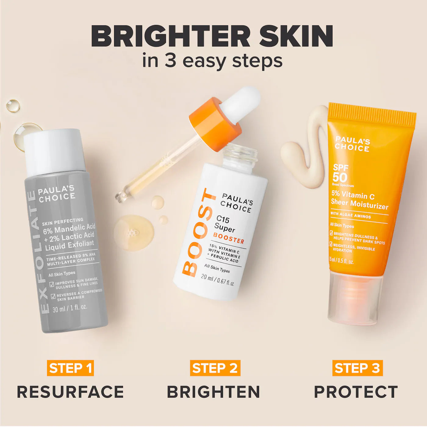 *PREORDEN: Brighter Days Ahead Kit with Vitamin C and AHA for Discoloration - Paula’s Choice / Set 3 pzas iluminador