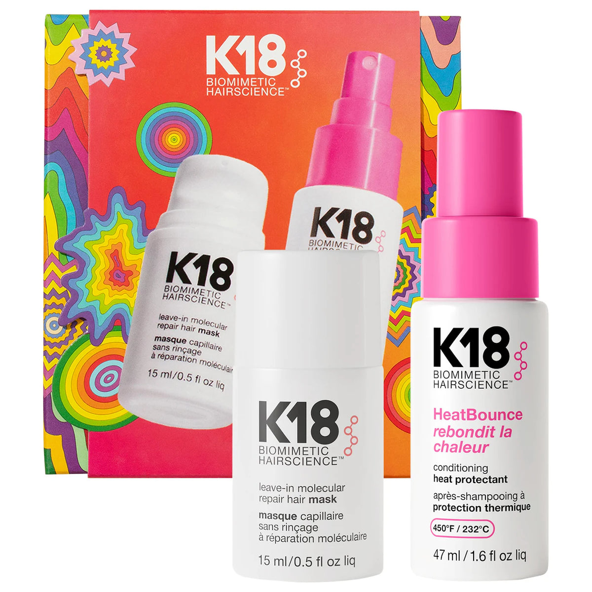*PREORDEN: Repair + Protect Mini Leave-In Molecular Repair Mask & HeatBounce Leave-In Conditioner Gift Set - K18 / Set reparador de cabello