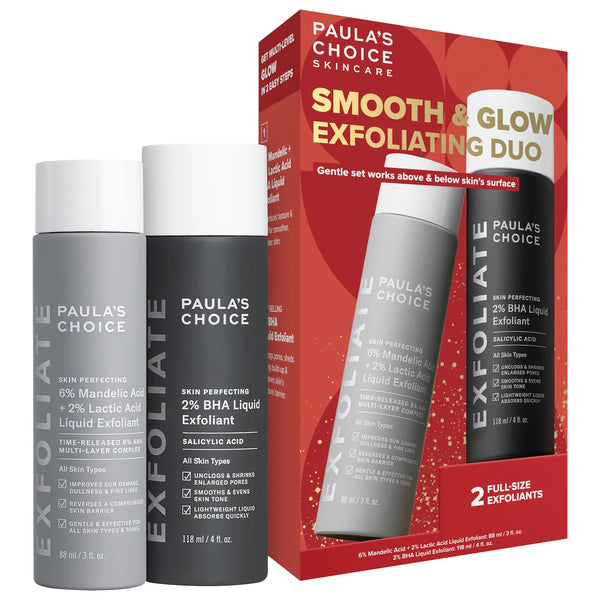 *PREORDEN: Smooth & Glow Exfoliating Duo for Clear and Brighter looking skin - Paula’s Choice / Kit acné, poros, puntos negros, textura