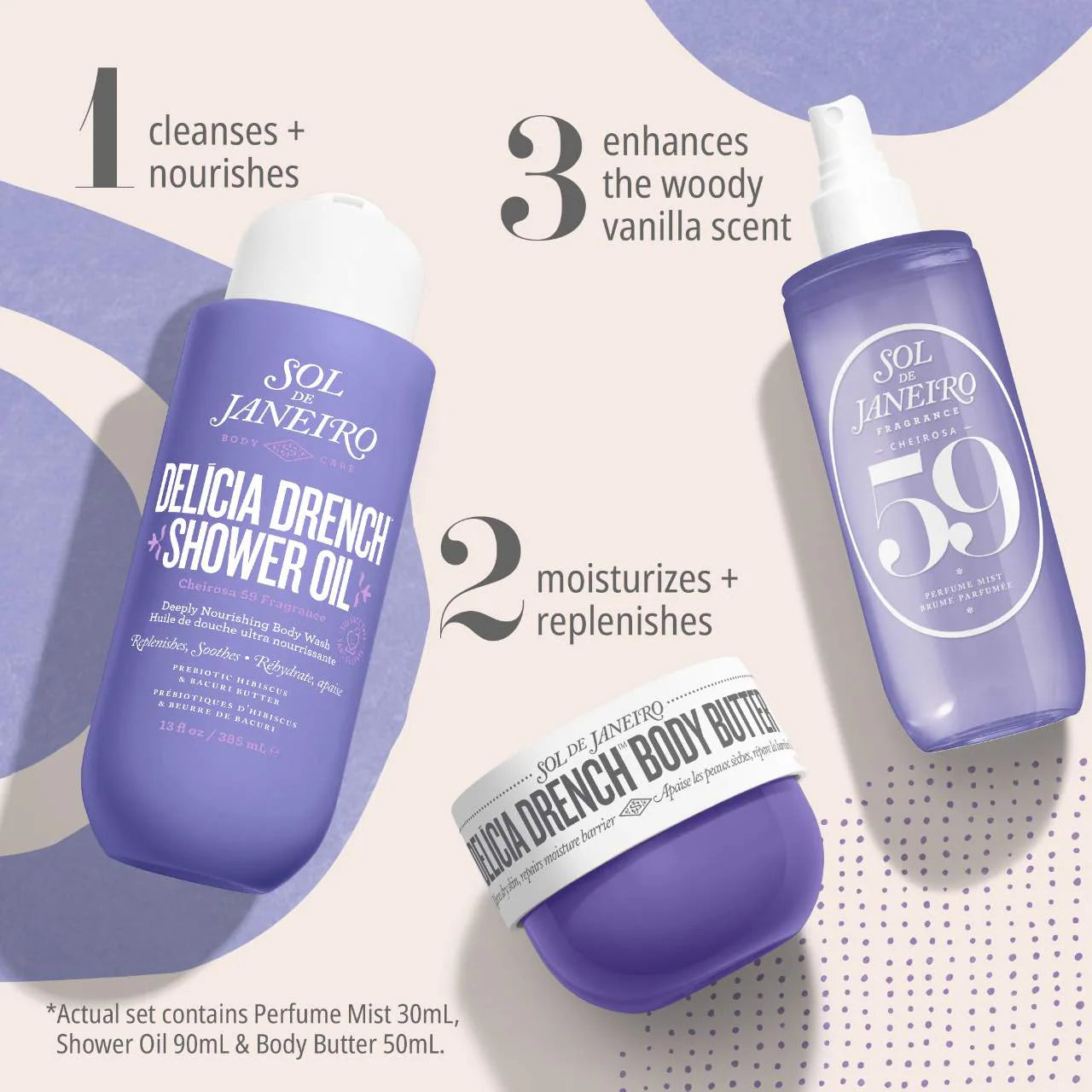 Delícia Drench™ Jet Set - Sol de Janeiro / Set de fragancia, crema y gel