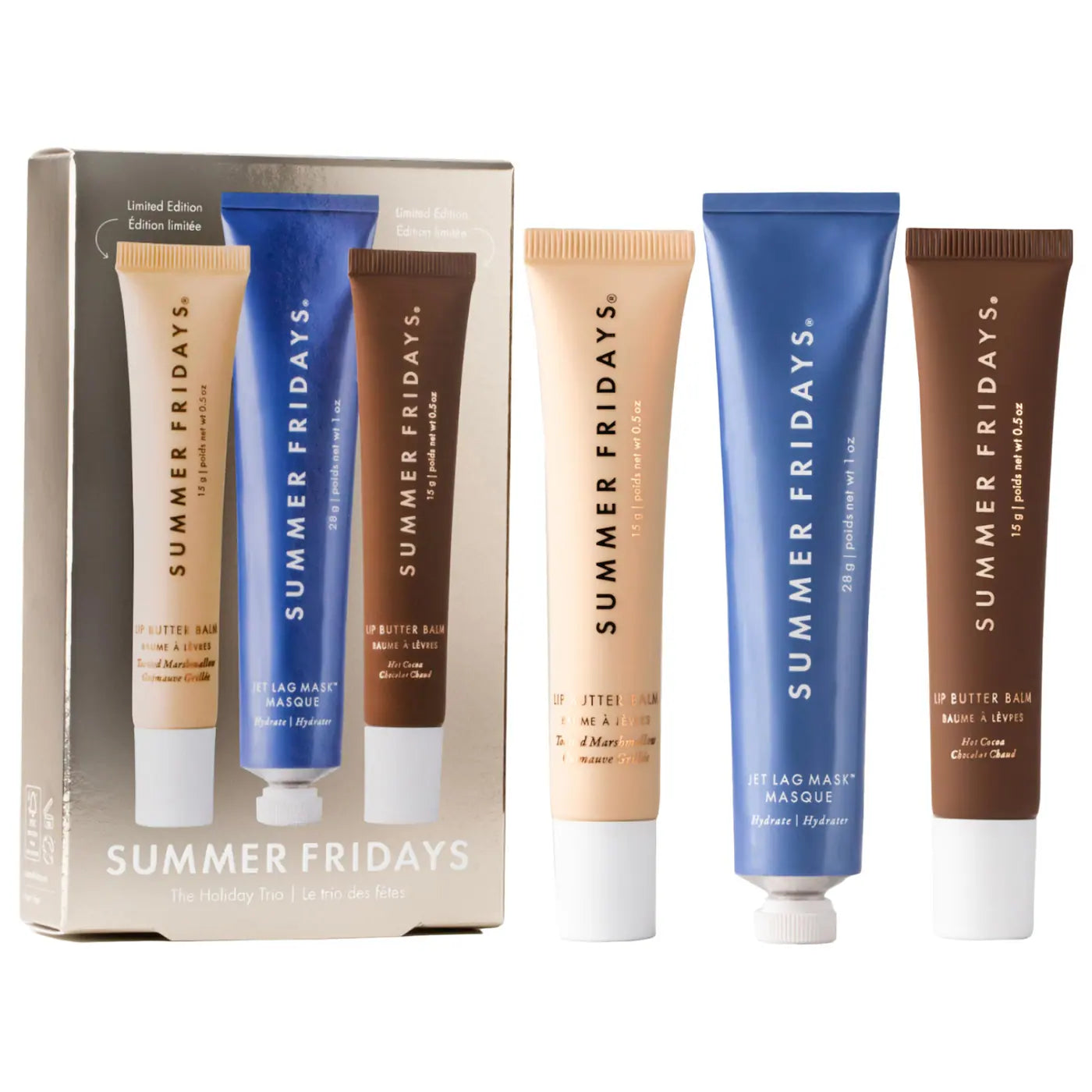 *PREORDEN: The Holiday Trio Set with Lip Butter Balm in Hot Cocoa & Toasted Marshmallow / Set 3 pzas labios y rostro