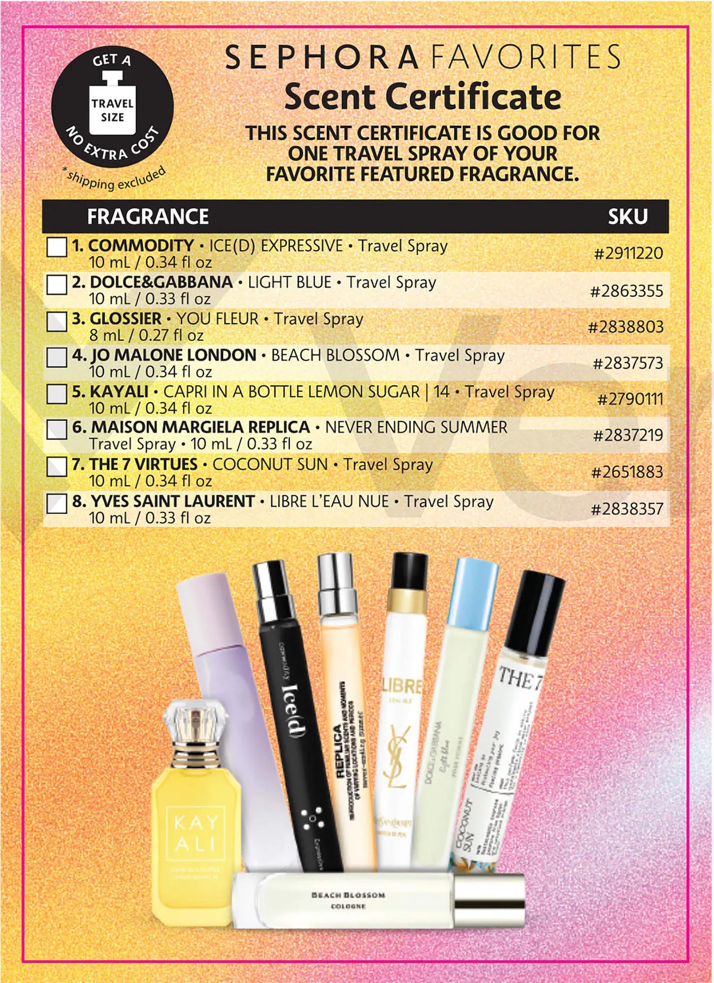 *PREORDEN: Summer Scents Travel Spray Perfume Sampler Set w/ Redeemable Voucher - Sephora Favorites / Set de muestras de perfumes