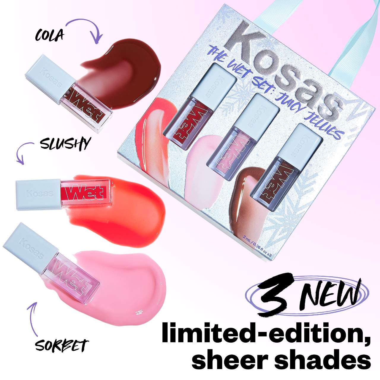 The Wet Set: Juicy Jellies Sheer Lip Oils - Kosas / Set 3 pzas aceites labial
