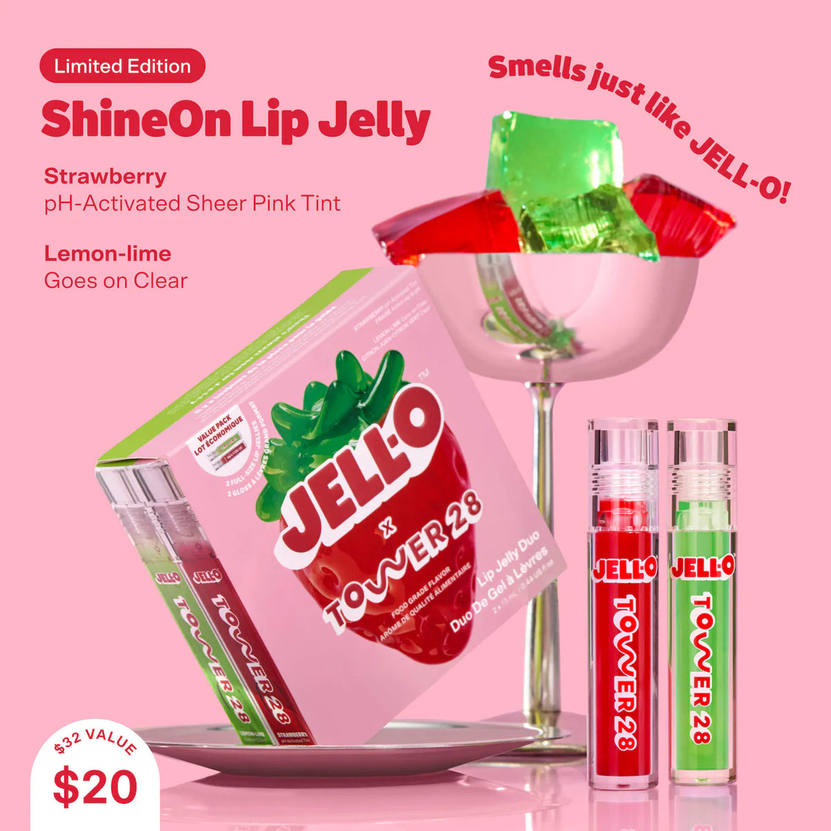 *PREORDEN: JELL-O™ X TOWER 28 Lip Jelly Lip Gloss Gift Set - Tower 28 Beauty / Set 2 brillo labial *Ed. Limitada