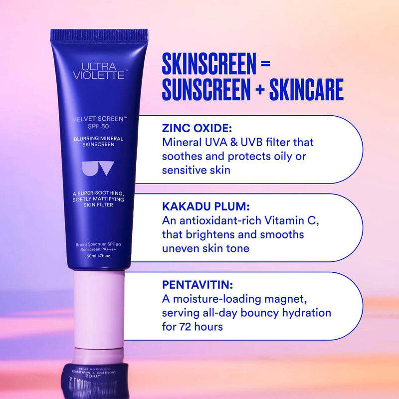 Velvet Screen SPF 50 Mattifying Mineral Fragrance Free Facial Sunscreen - Ultra Violette / Protector solar matificante