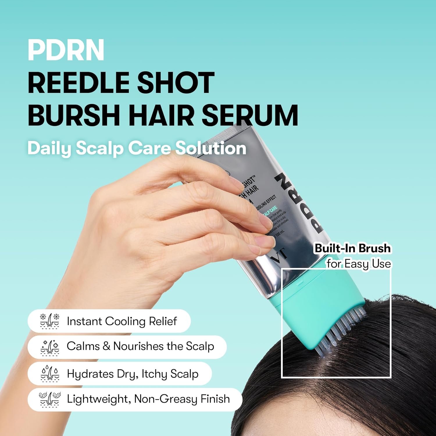 PDRN Reedle Shot Brush Hair Serum, Cooling & Refreshing Scalp Care with Vegan PDRN, Caffeine & Spicule Complex, Lightweight & Non-Greasy Daily Scalp Solution - VT COSMETICS /