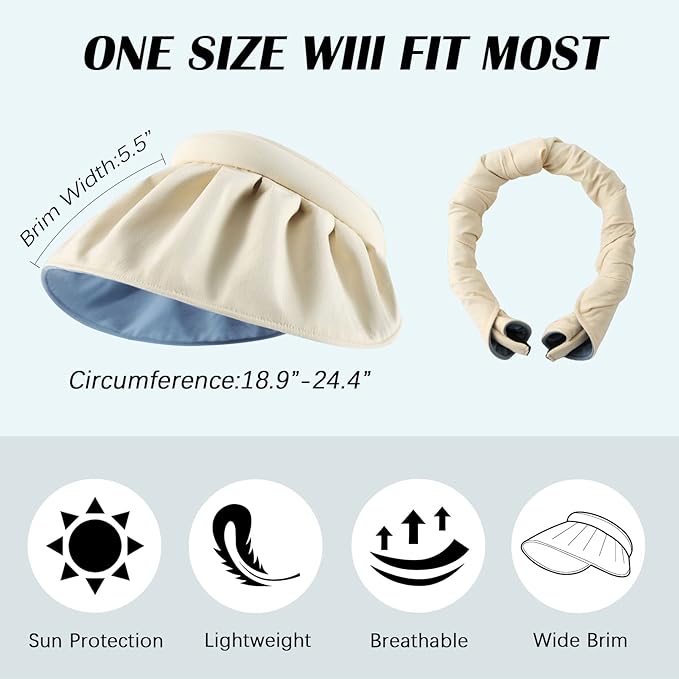 Visor Roll-up Headband UV Protection UPF50+ Sun Hat / Visera de ala grande, protección UV