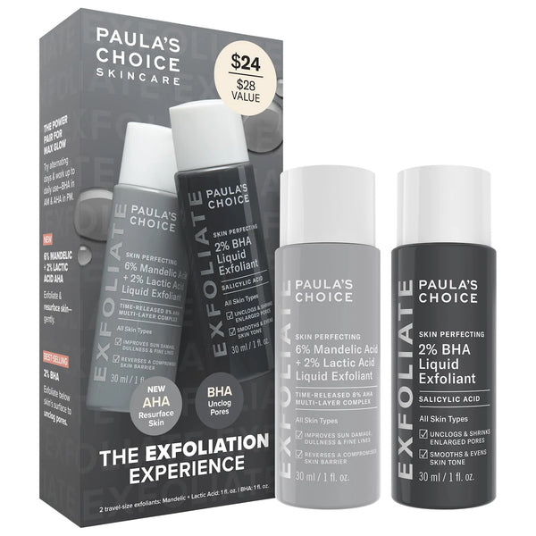 *PREORDEN: The Exfoliation Experience Kit with 2% BHA + 6% Mandelic Acid AHA - Paula’s Choice / Kit acné, poros, puntos negros, textura.