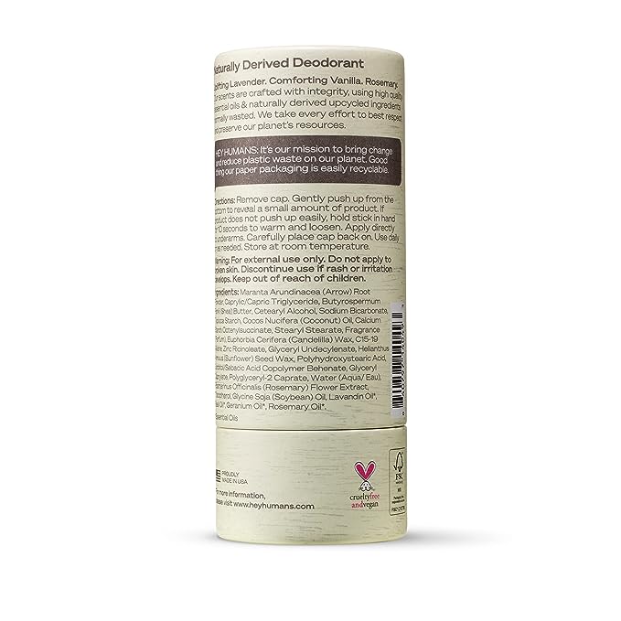 Natural Derived Deodorant Lavander Vanilla - Hey Humans / Desodorante libre de parabenos y aluminio