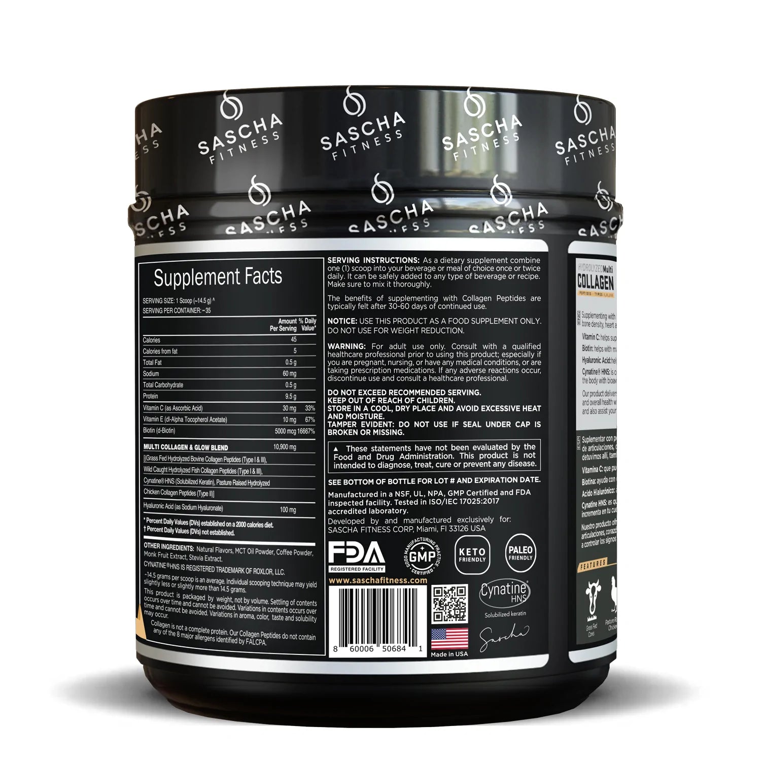 Hydrolyzed Multi-Collagen - Sascha Fitness / Colageno apoyo anti-envejecimiento
