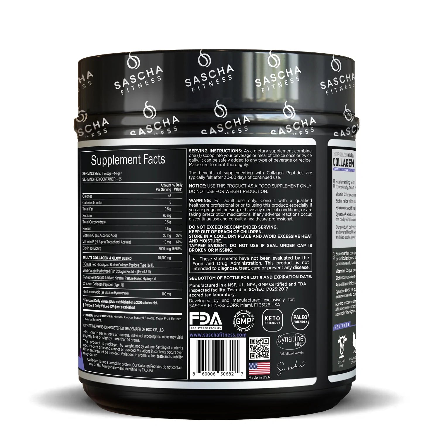 Hydrolyzed Multi-Collagen - Sascha Fitness / Colageno apoyo anti-envejecimiento