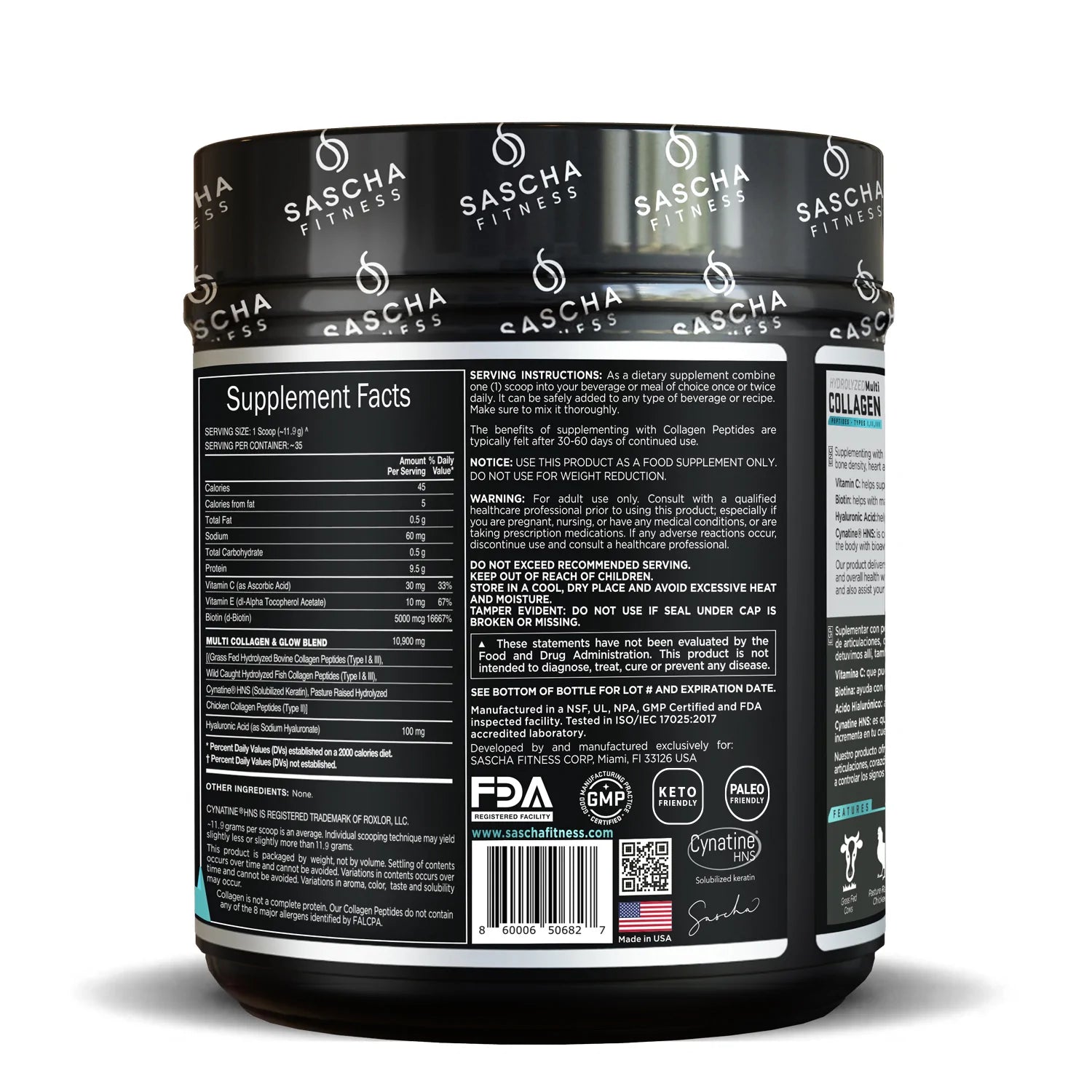 Hydrolyzed Multi-Collagen - Sascha Fitness / Colageno apoyo anti-envejecimiento
