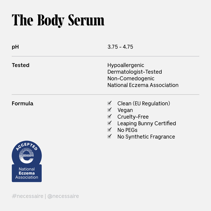 The Body Serum With Hyaluronic Acid, Niacinamide + Ceramide - Nécessaire / Tratamiento hidratante corporal