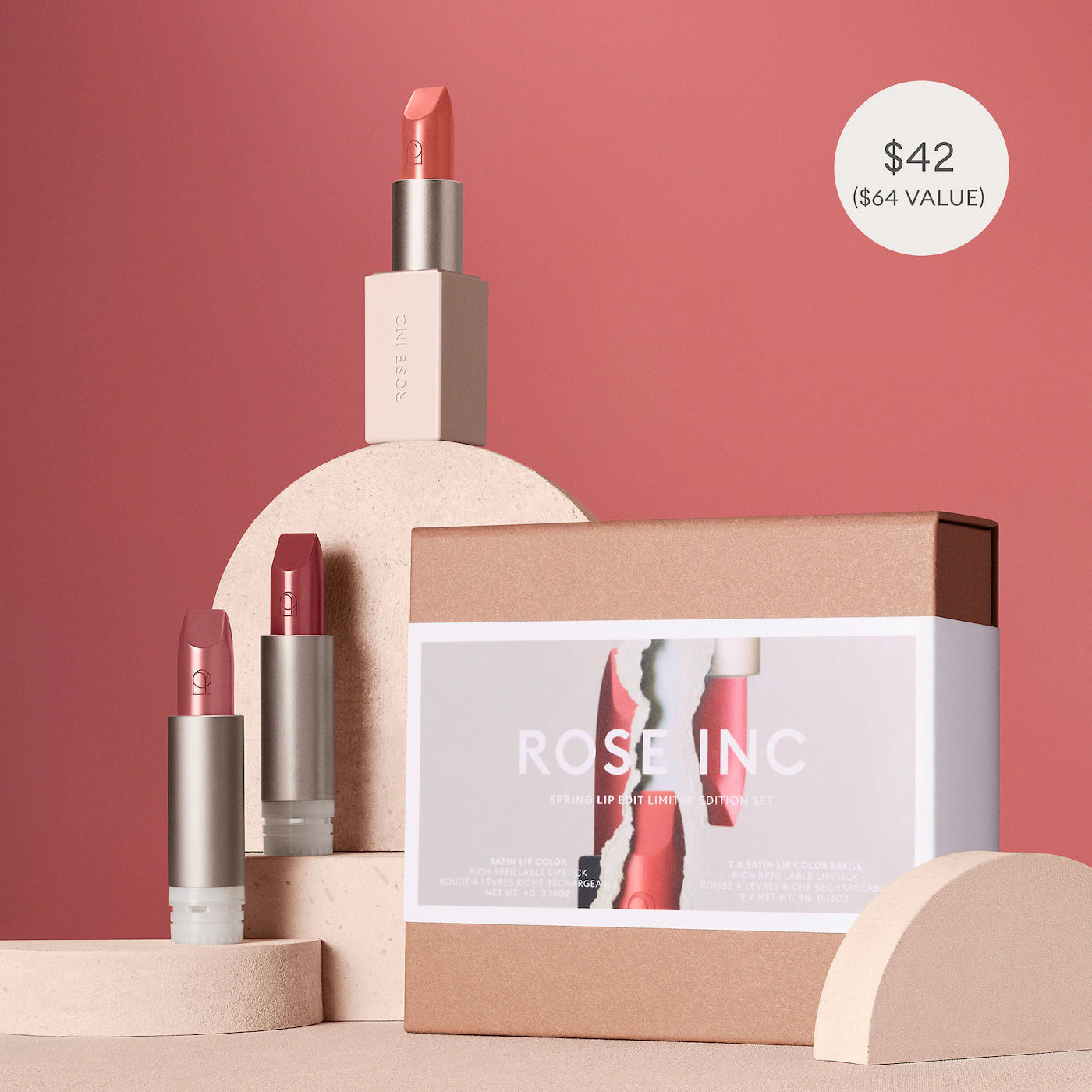 Satin Lip Color Hydrating Lipstick Set - Rose Inc / Edición Limitada