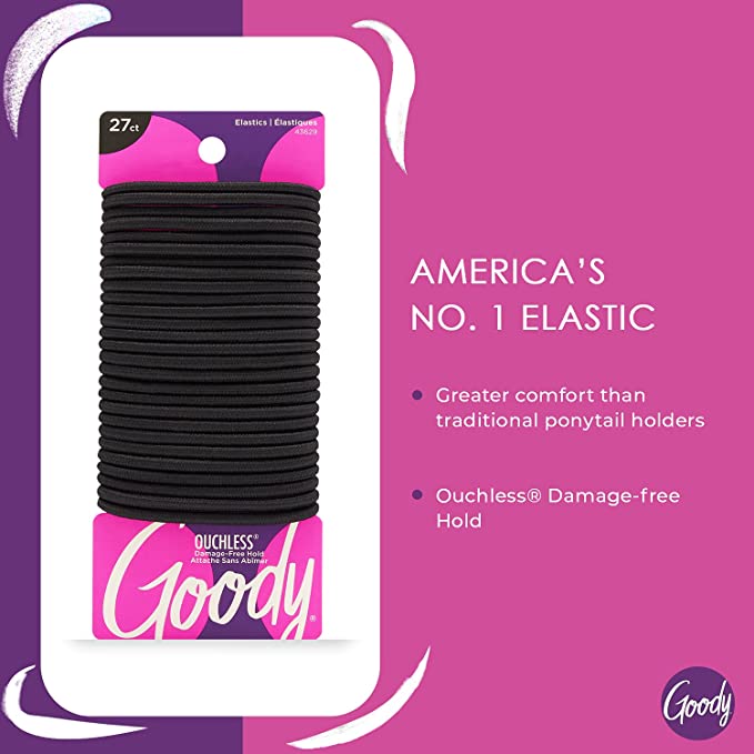 Ligas para cabello con elástico grueso - Goody Ouchless / Lazos para el cabello sin metal y sin dolor
