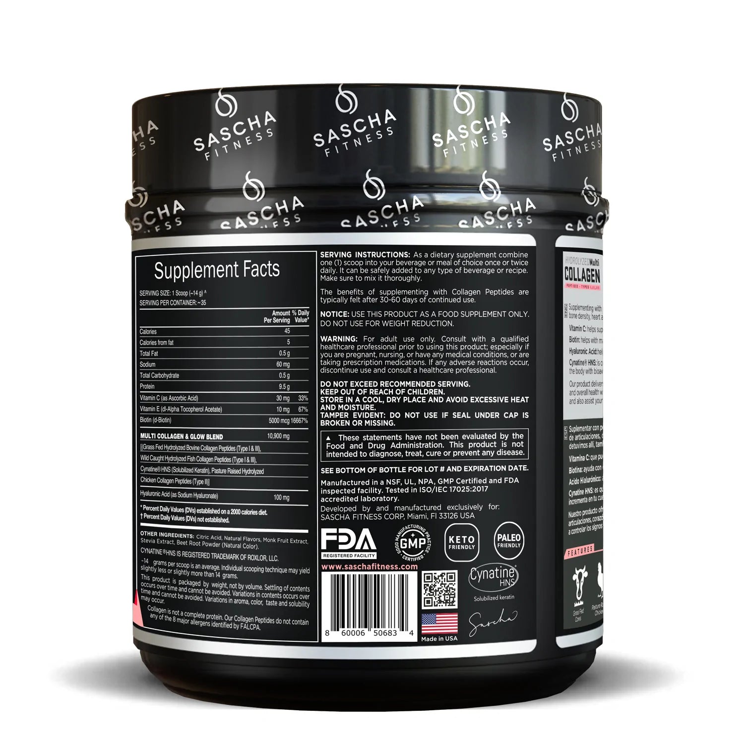 Hydrolyzed Multi-Collagen - Sascha Fitness / Colageno apoyo anti-envejecimiento